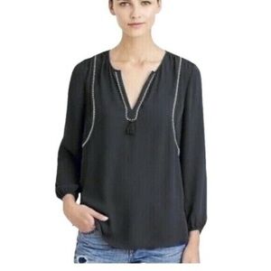 J. Crew Black Blouse with Tassel Detail
